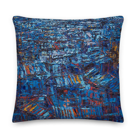 Authentic Nigerian Art - Nigerian Paintings - African Paintings - Rooftops In The Moonlight Throw Pillow